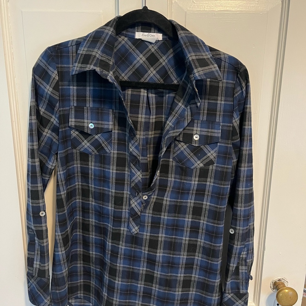 Three button up maternity shirts